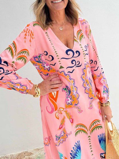 Unieke Papegaai Print Drop Shoulder Mouw Maxi Jurk