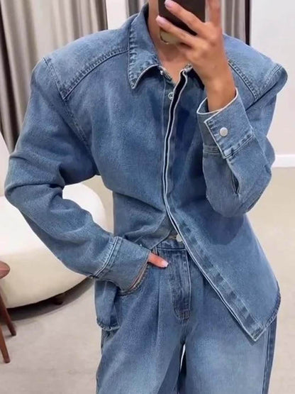 Modieuze Hoge Taille Pocket Wijde Jeans