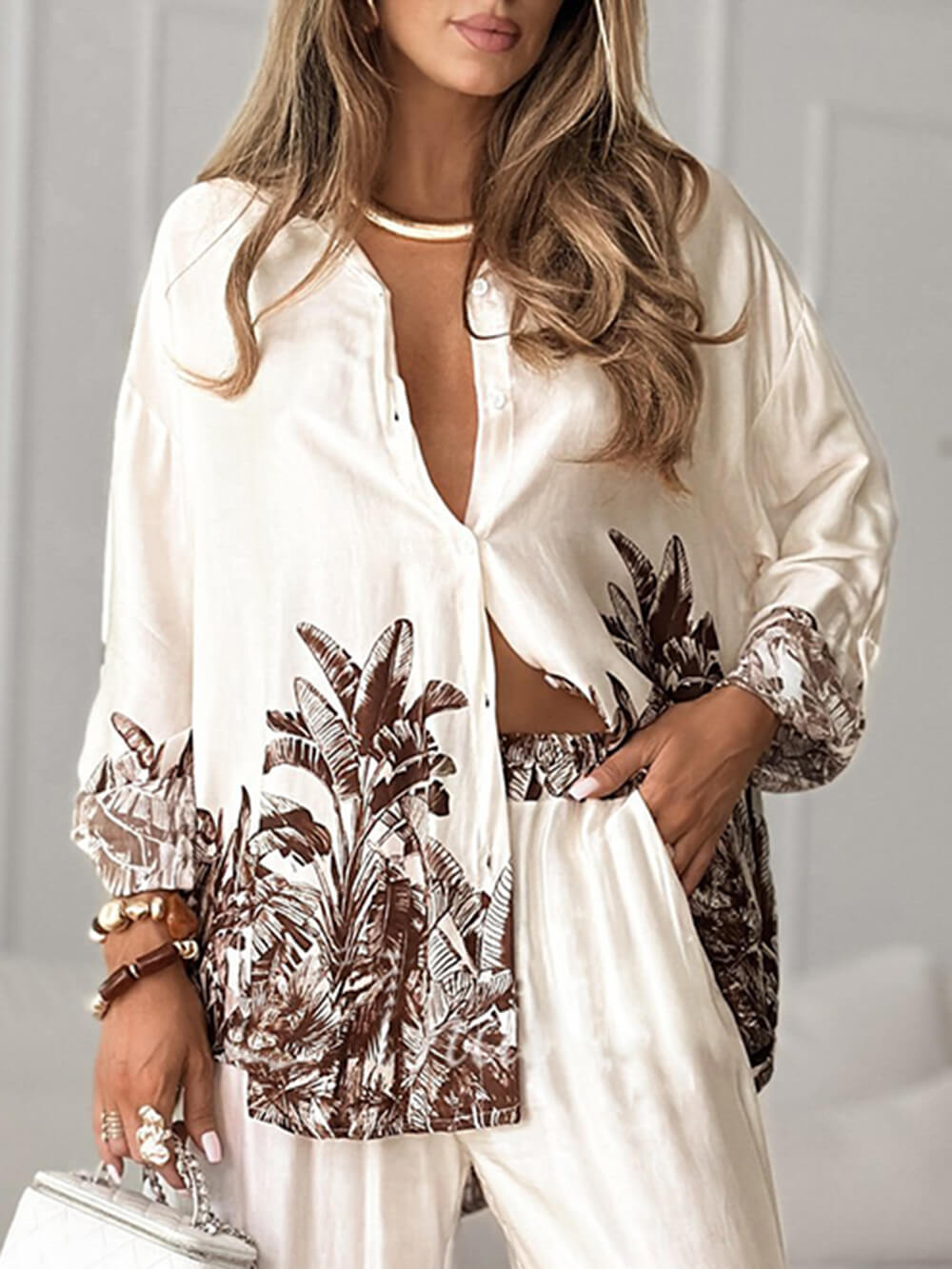 Casual Bloemenprint Elastische Taille Wijde Pantalon