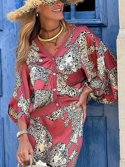 Moderne Gevoel Unieke Abbie Satijnen Tijgerprint Hoge Taille Elastische Taille Maxi Rok