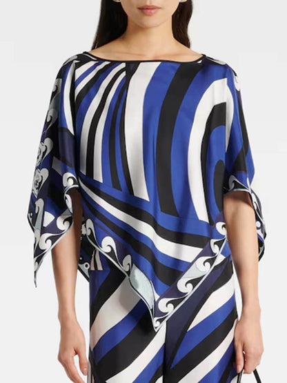 Unieke Regenboogprint Satijnen Losse Top & Elastische Taille Wijde Pantalon Set