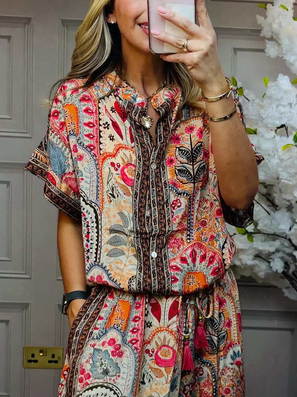 Boho Gedrukte Franje Accent Loose Blouse