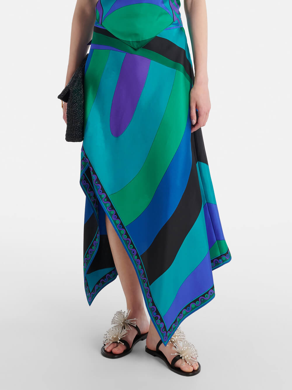 Retro Ongelijke Satijnen Print Halter Top met Vetersluiting