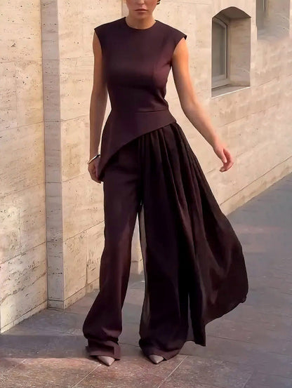 Elegante Asymmetrische Mouwloze Chiffon Vest Twee-Delige Set