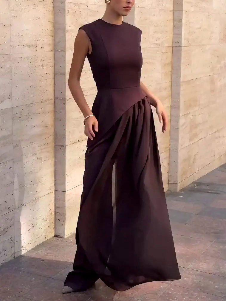 Elegante Asymmetrische Mouwloze Chiffon Vest Twee-Delige Set