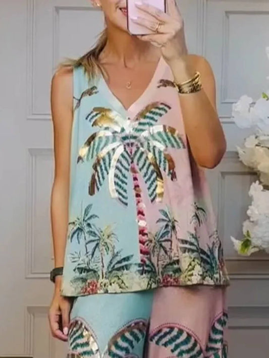Unieke Palmboom Print Losse Tanktop