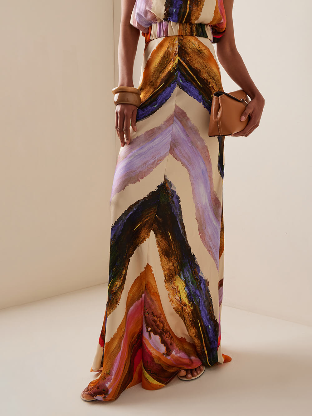 Elegante en Unieke Abstracte Print Elastische Taille Maxi Rok