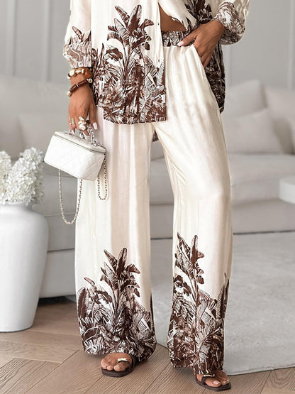 Casual Bloemenprint Elastische Taille Wijde Pantalon