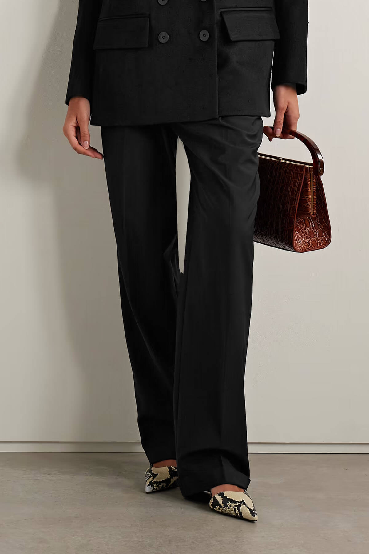 Exquise Dubbelzijdige Contrast-Back Twill Blazer en Hoge Taille Rechte Broek Set