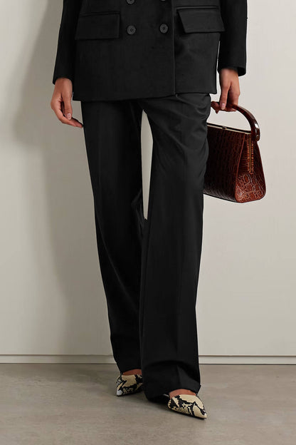 Exquise Dubbelzijdige Contrast-Back Twill Blazer en Hoge Taille Rechte Broek Set