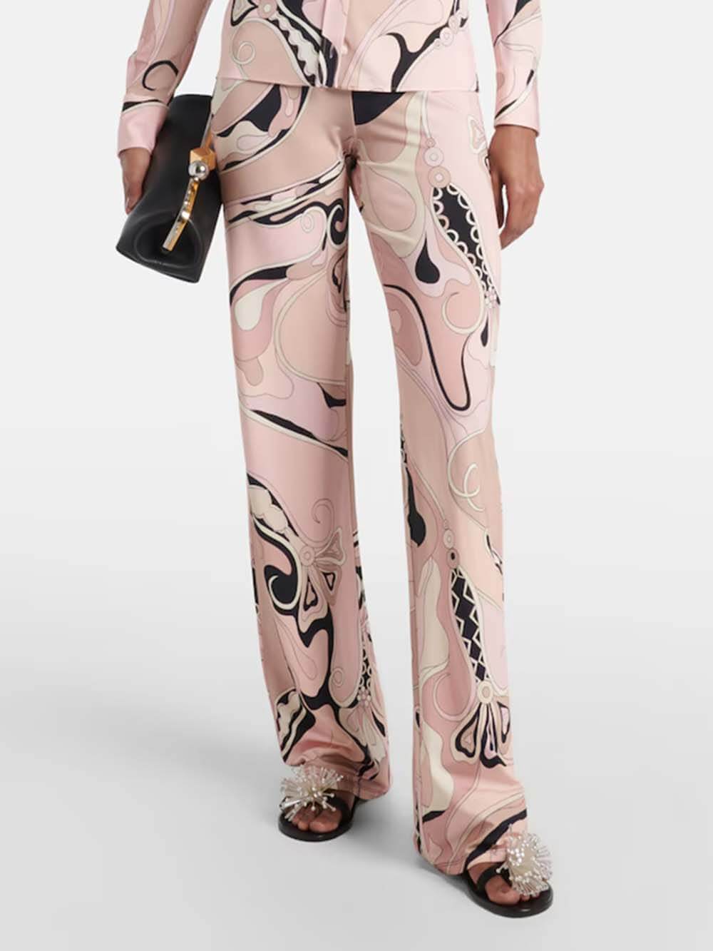 Unieke Bloemenprint Fitted Overhemd & Elastische Taille Rechtpijpen Broek Set