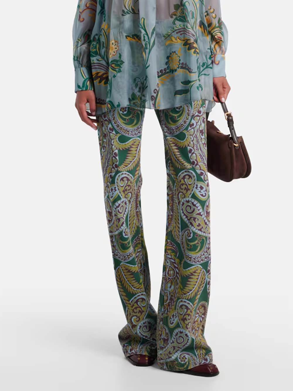 Delicate Bloemige Plissé Chiffon Blouse High-Waist Rechte Broek Set