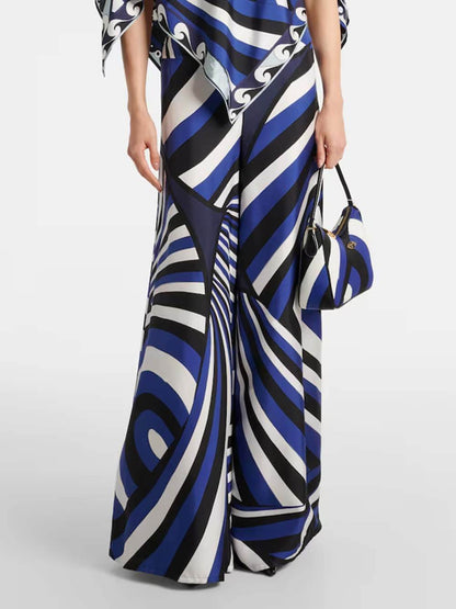 Unieke Regenboogprint Satijnen Losse Top & Elastische Taille Wijde Pantalon Set
