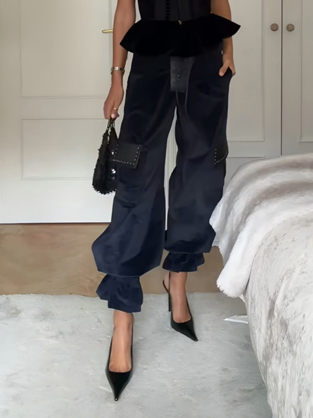 Retro Mode Rimpel Mouwloos Vest Corduroy Tapered Broek Set