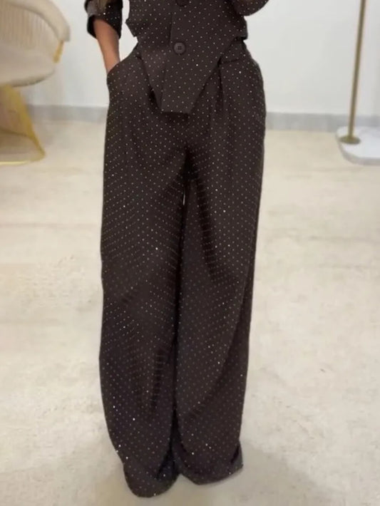 Chic Commute Hoge Taille Pailletten Zak Broek
