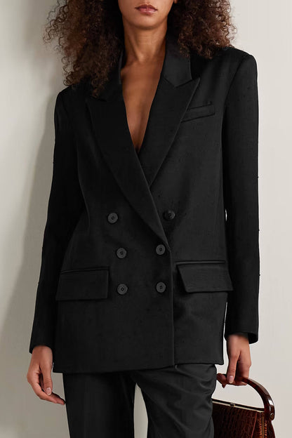 Exquise Dubbelzijdige Contrast-Back Twill Blazer en Hoge Taille Rechte Broek Set