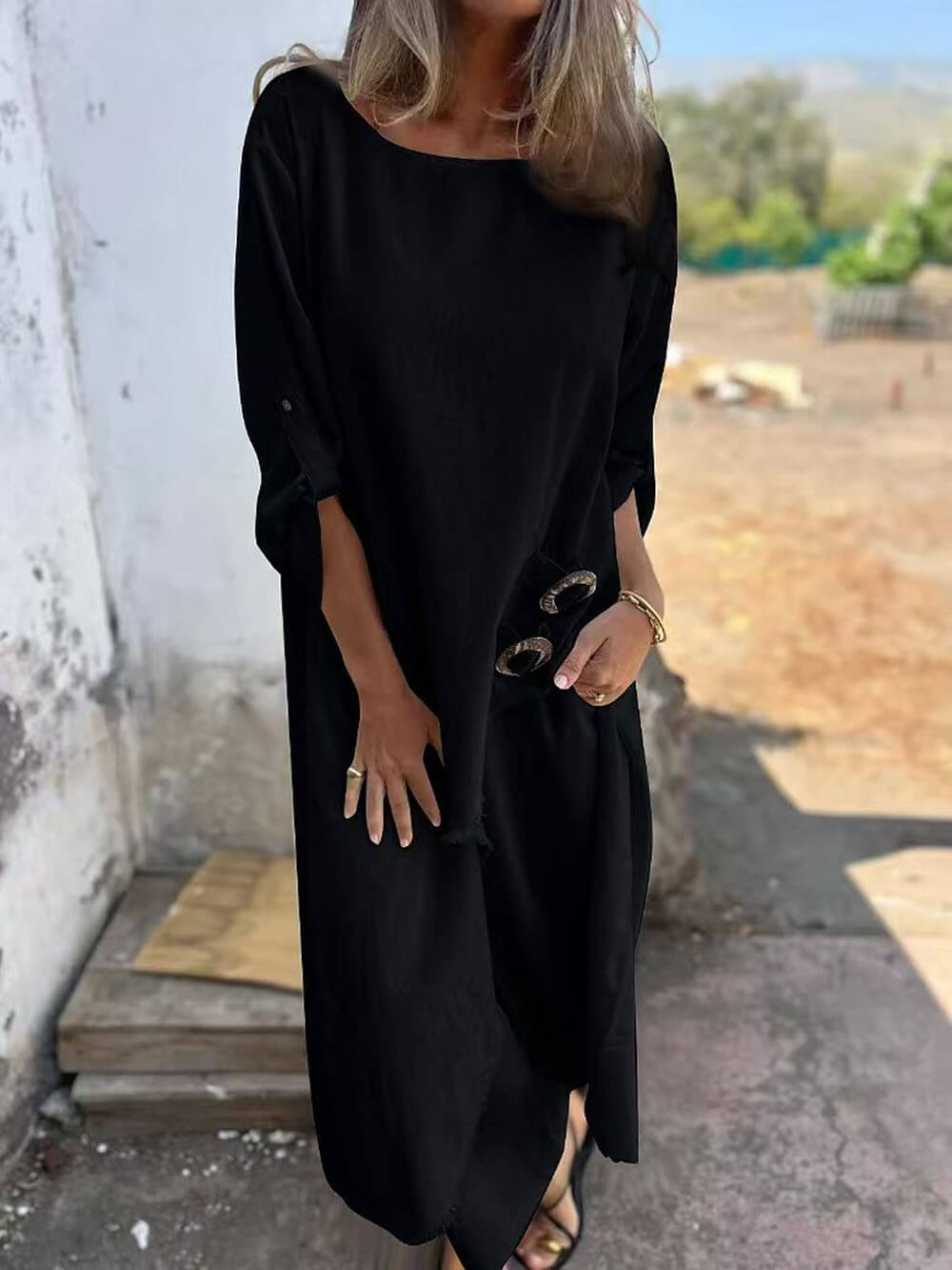 Casual Unieke Ongelijke Knopdecoratie Robe Pocket Elastische Broek Set