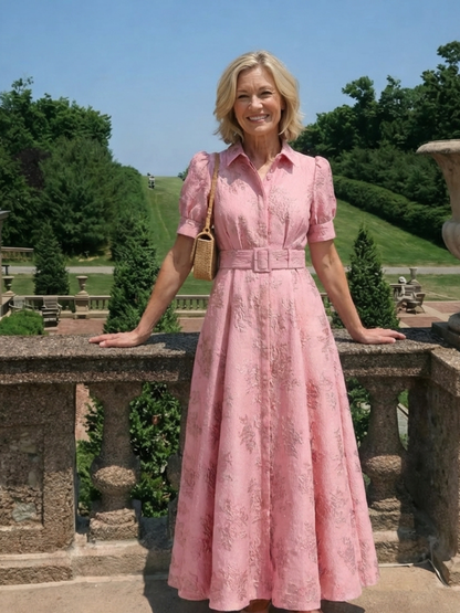 Xanthea | Maxi-jurk met korte mouwen, getailleerd, met bloemenpatroon