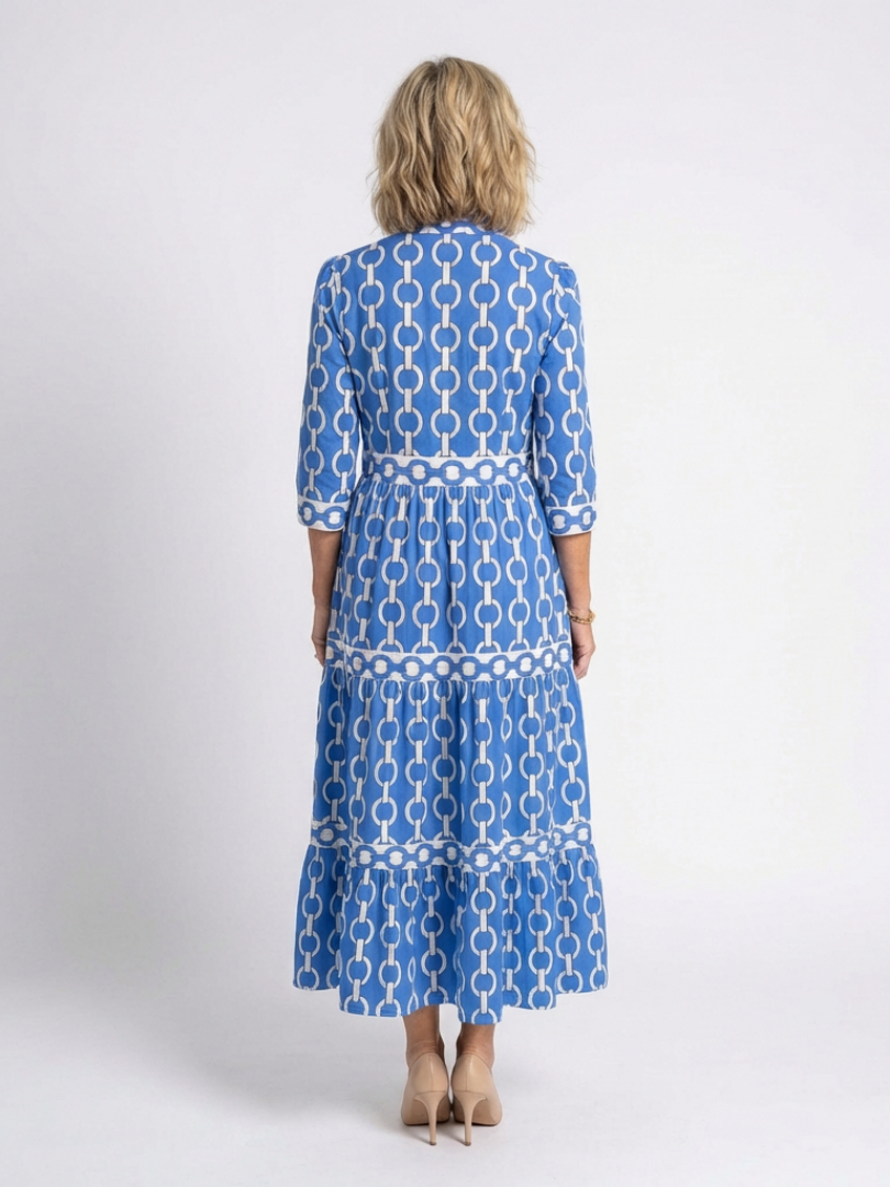 Ysolde | Midi-jurk met 3/4 mouwen en kettingpatroon