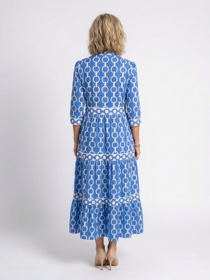 Ysolde | Midi-jurk met 3/4 mouwen en kettingpatroon
