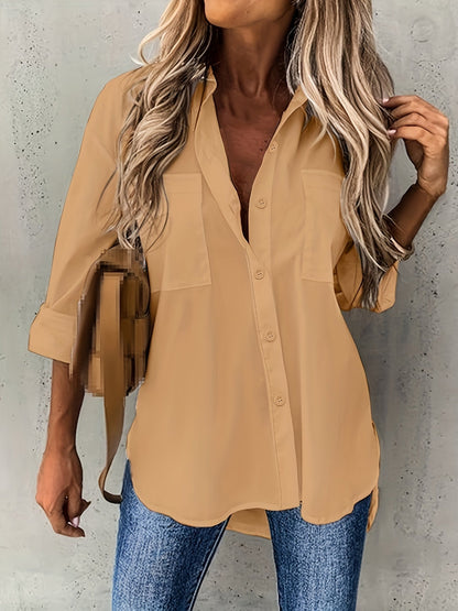 Effen Kleur Shirt - Knopen Ontwerp & Borstzak