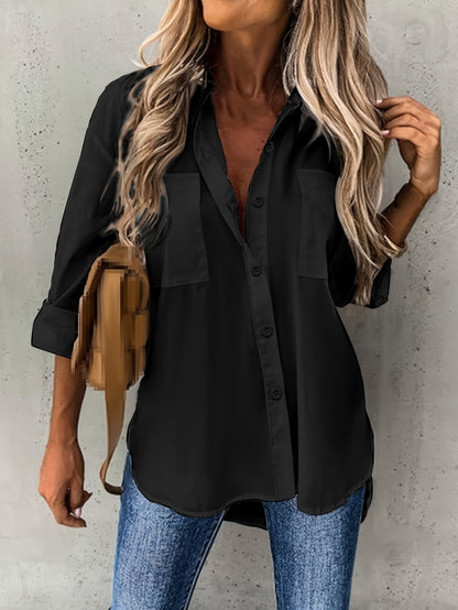 Effen Kleur Shirt - Knopen Ontwerp & Borstzak