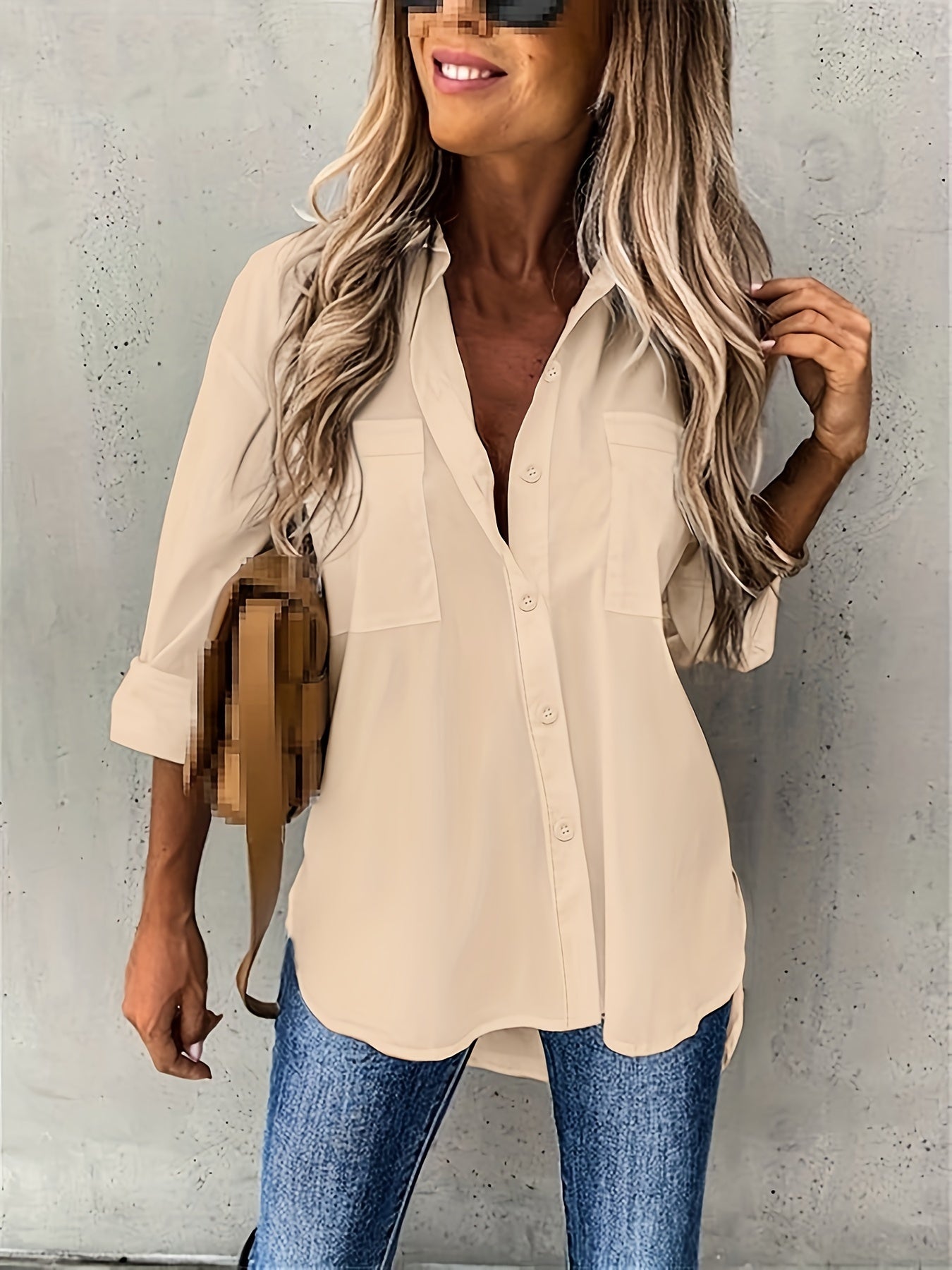 Effen Kleur Shirt - Knopen Ontwerp & Borstzak