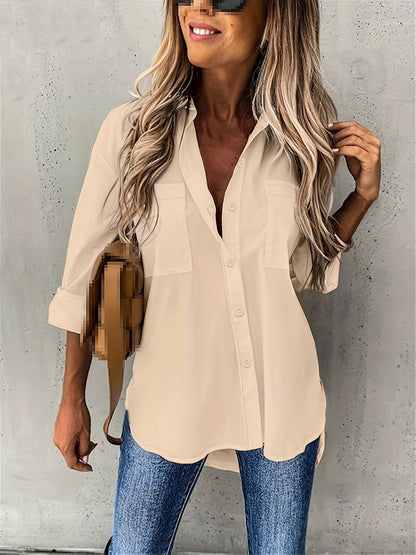 Effen Kleur Shirt - Knopen Ontwerp & Borstzak