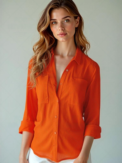 Effen Kleur Shirt - Knopen Ontwerp & Borstzak