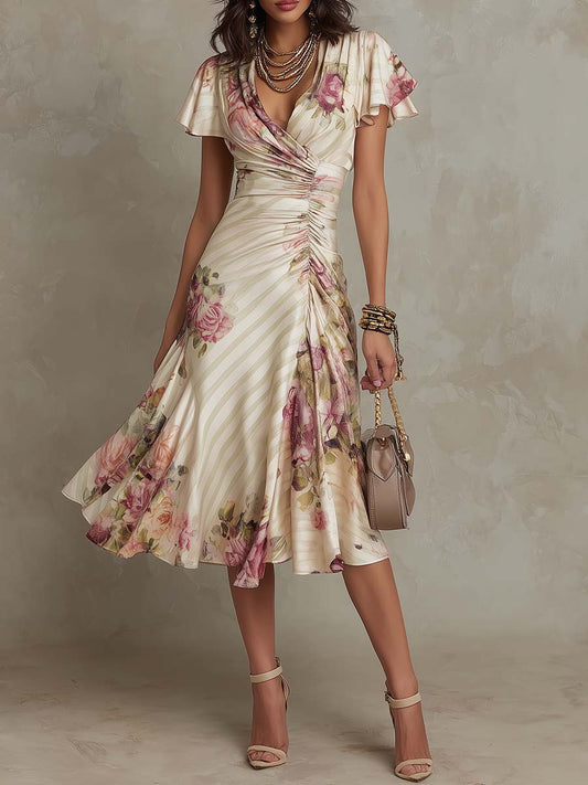 Alba | Elegante midi-jurk met retrobloemenprint
