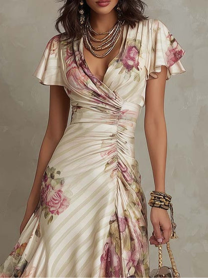 Alba | Elegante midi-jurk met retrobloemenprint