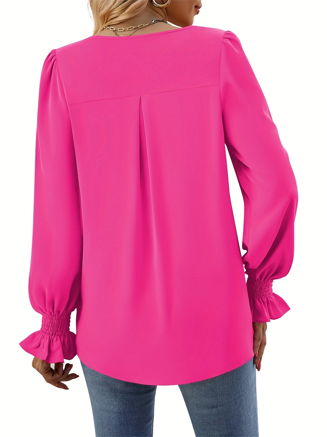 Fuchsia V-Hals Chiffon Blouse - Lange Mouwen & Lichtgewicht Ontwerp