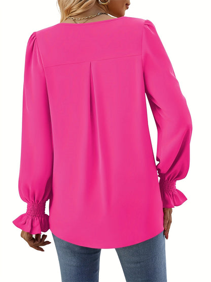 Fuchsia V-Hals Chiffon Blouse - Lange Mouwen & Lichtgewicht Ontwerp