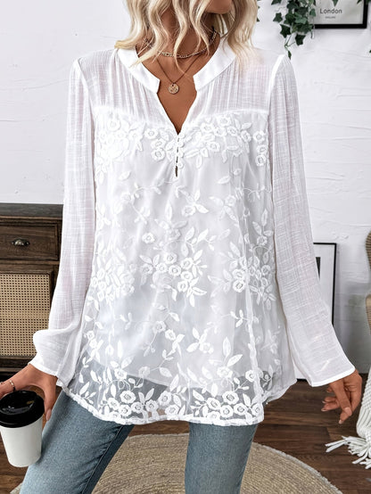 Geborduurde Blouse - Bloemmotief & Lange Mouwen Ontwerp