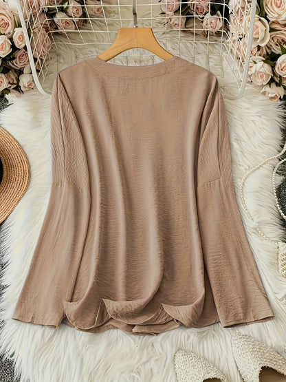 Geknopt Hals Blouse - V-Hals Ontwerp & Lange Mouwen Fit