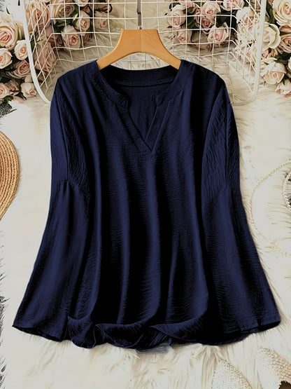 Geknopt Hals Blouse - V-Hals Ontwerp & Lange Mouwen Fit