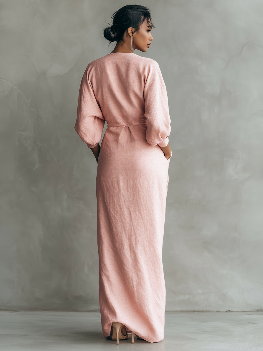Rosa Maxi Jurk V-Hals