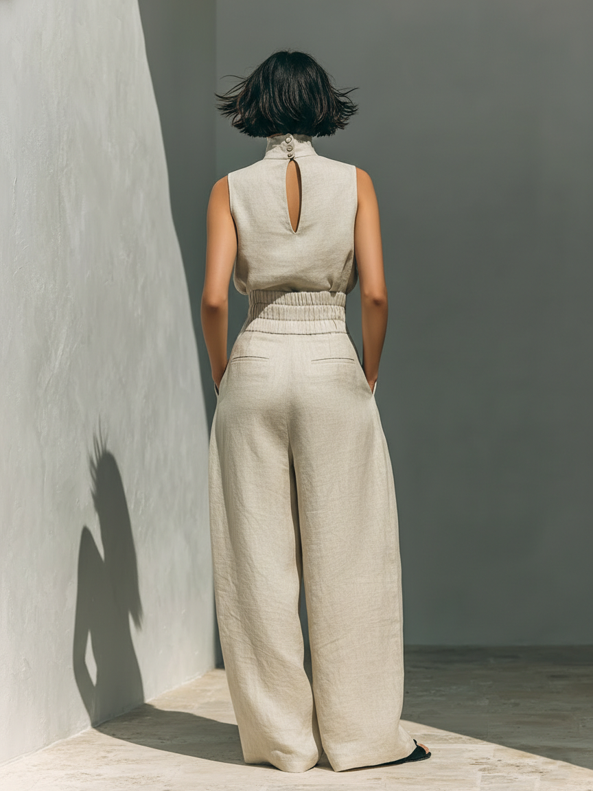 Maria™ | Compleet set met tanktop en wijde broek van katoen en linnen