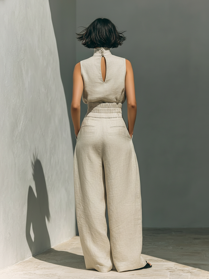 Maria™ | Compleet set met tanktop en wijde broek van katoen en linnen