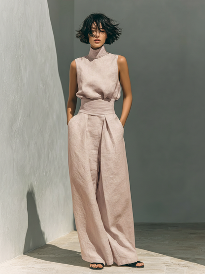 Maria™ | Compleet set met tanktop en wijde broek van katoen en linnen