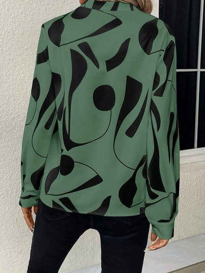 Geometrische V-Hals Blouse - Lange Splitmouwen & Strak Zoom