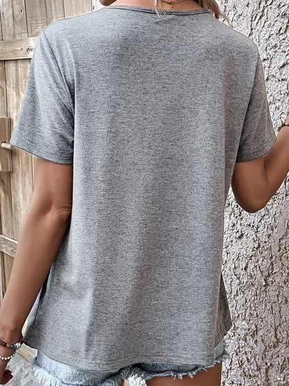 Gerimpelde Effen Blouse - Asymmetrische Halslijn & Korte Mouwen