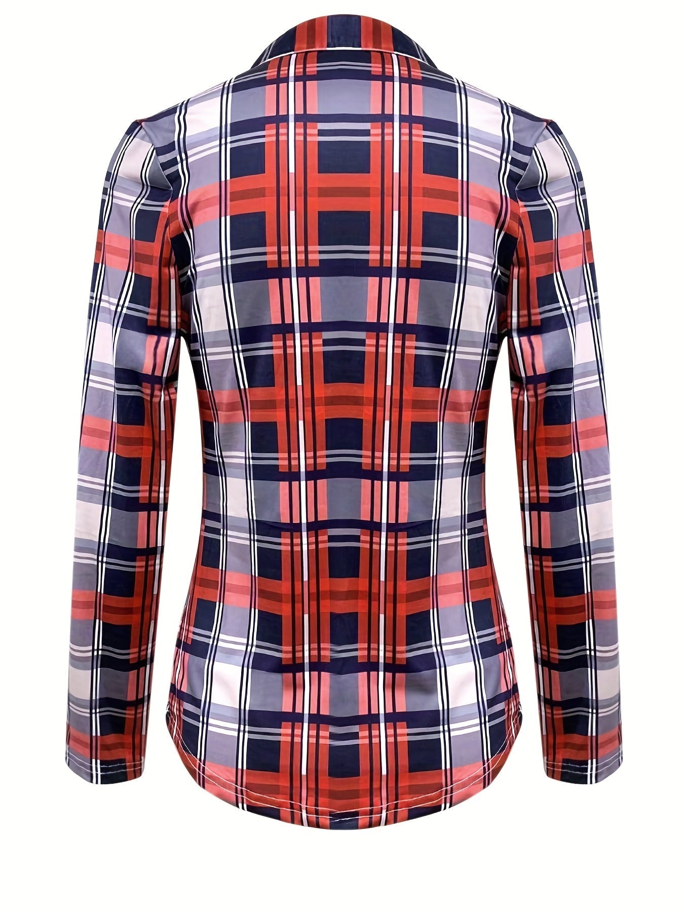 Geruite Trekkoord Blouse - V-Hals Ontwerp en Lange Mouwen