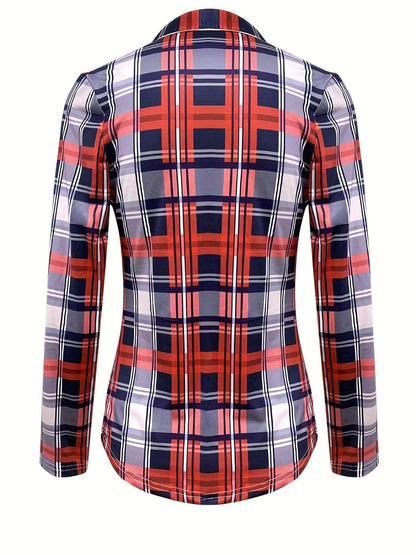 Geruite Trekkoord Blouse - V-Hals Ontwerp en Lange Mouwen