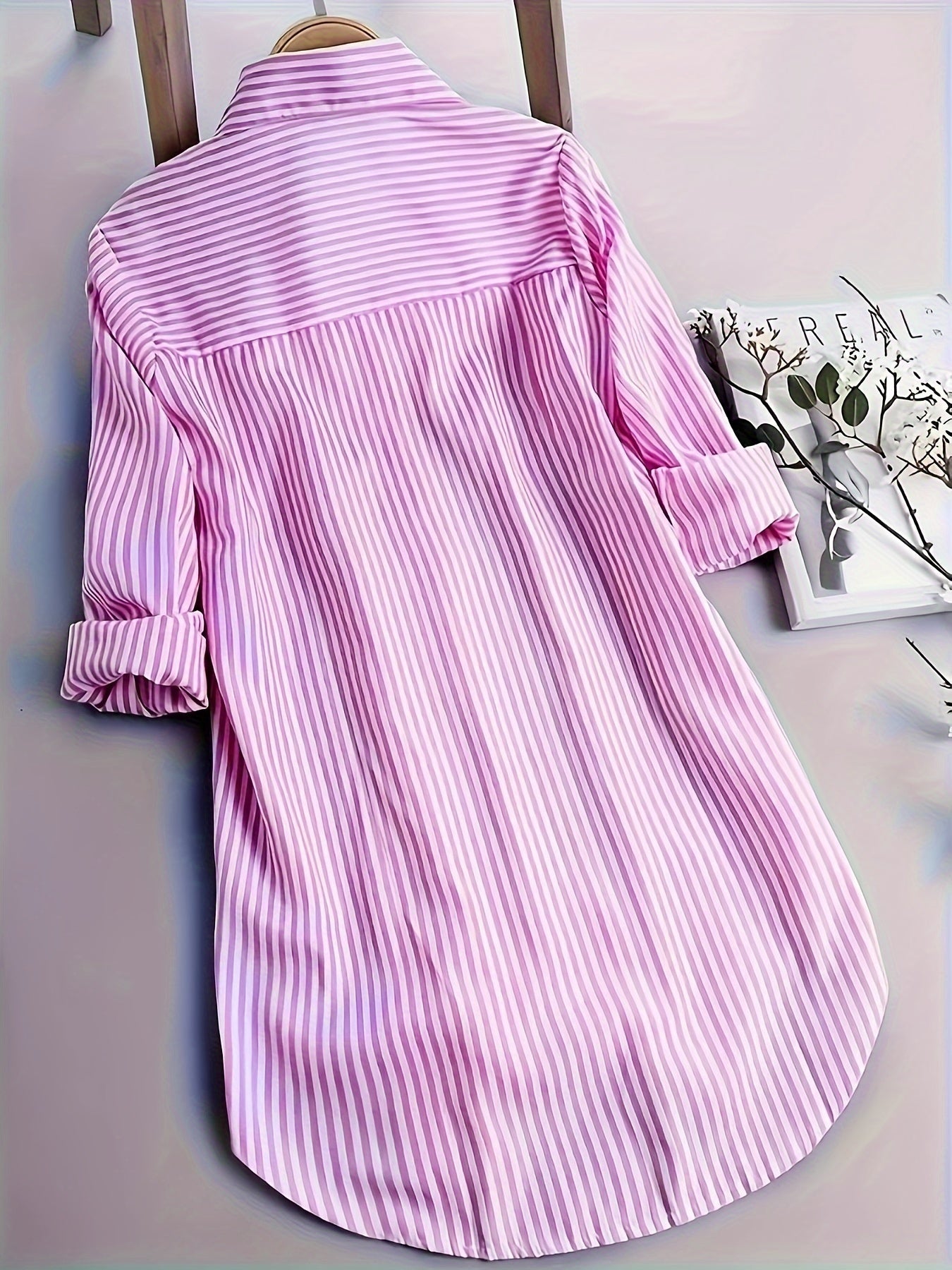 Gestreepte Blouse - Lange Mouwen & Reverskraag Met Knopen