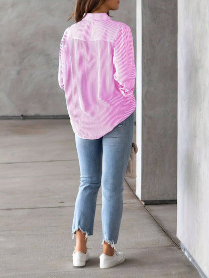 Gestreepte Knopen Voorkant Shirt - Borstzak & Relaxte Pasvorm