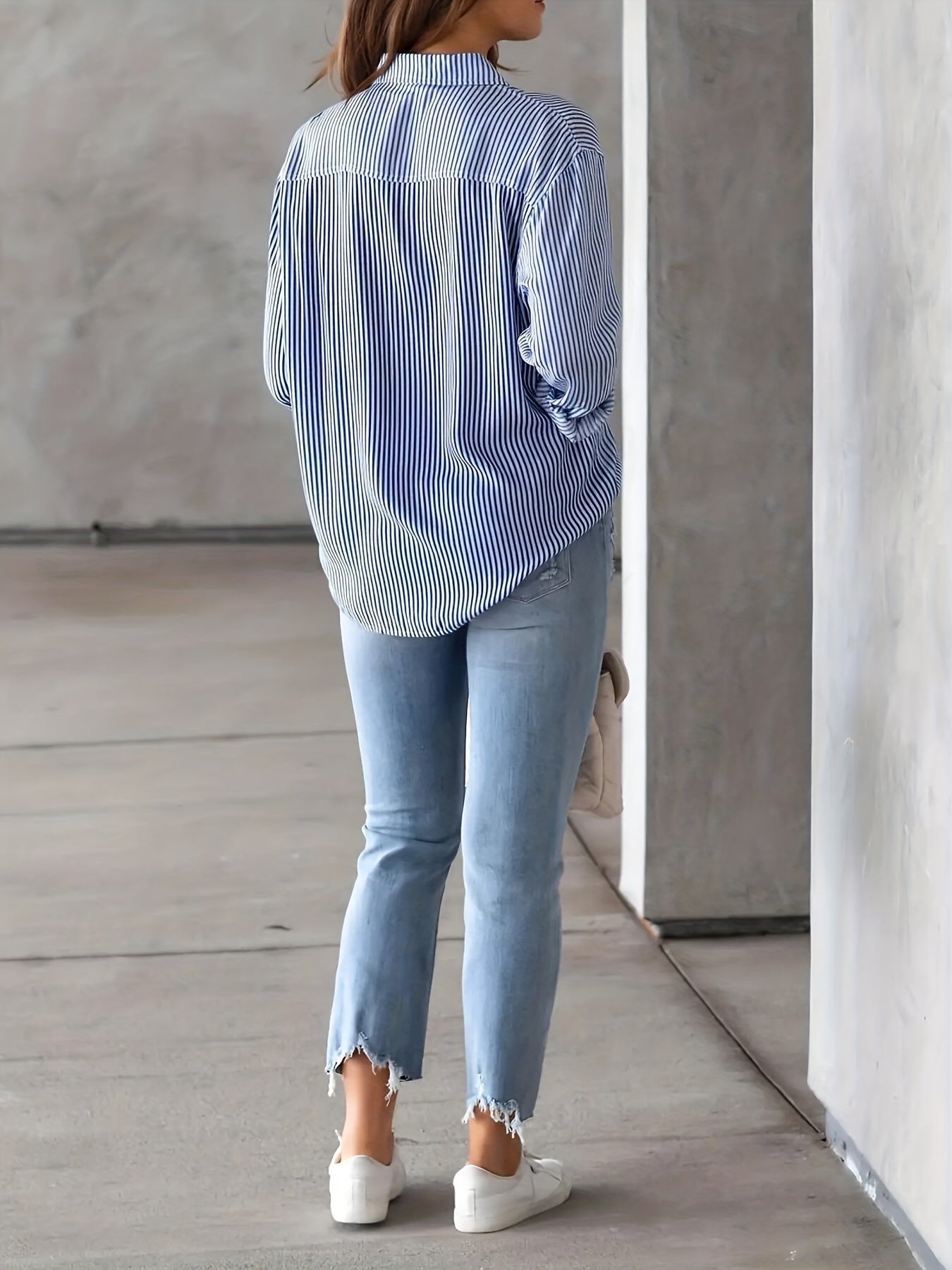 Gestreepte Knopen Voorkant Shirt - Borstzak & Relaxte Pasvorm