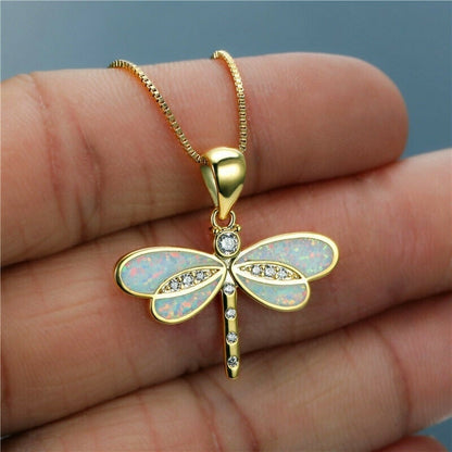 Gouden Libelle Ketting met Opale