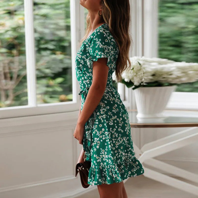 Elodie | Boho Jurk met Bloemenprint en Ruches