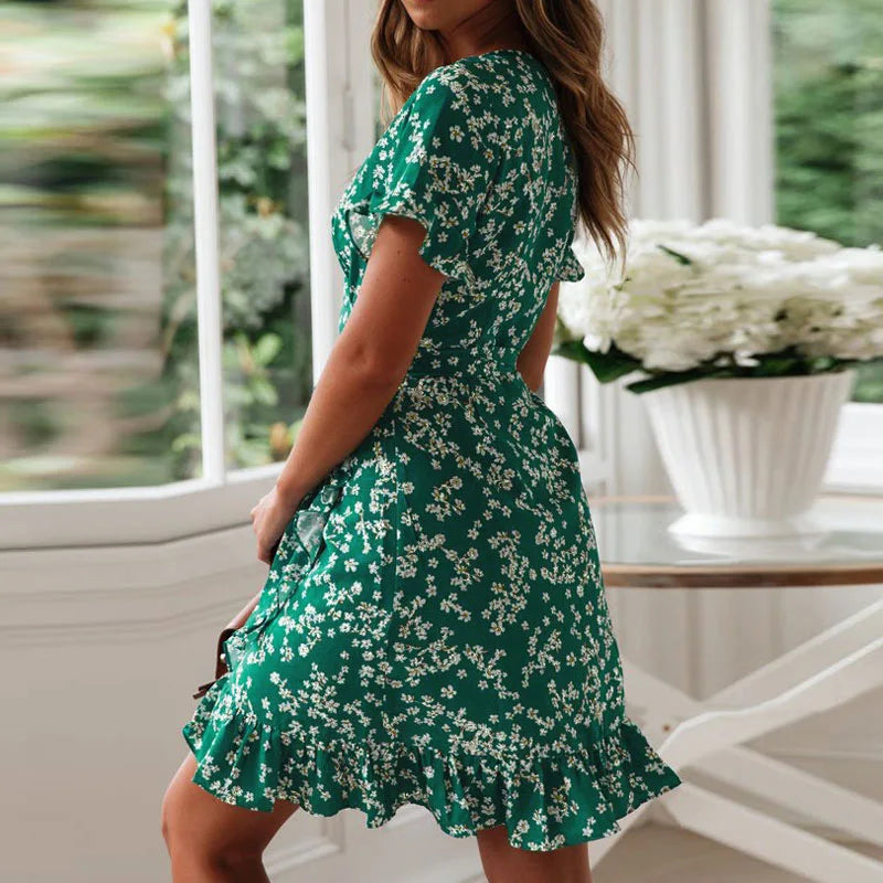 Elodie | Boho Jurk met Bloemenprint en Ruches